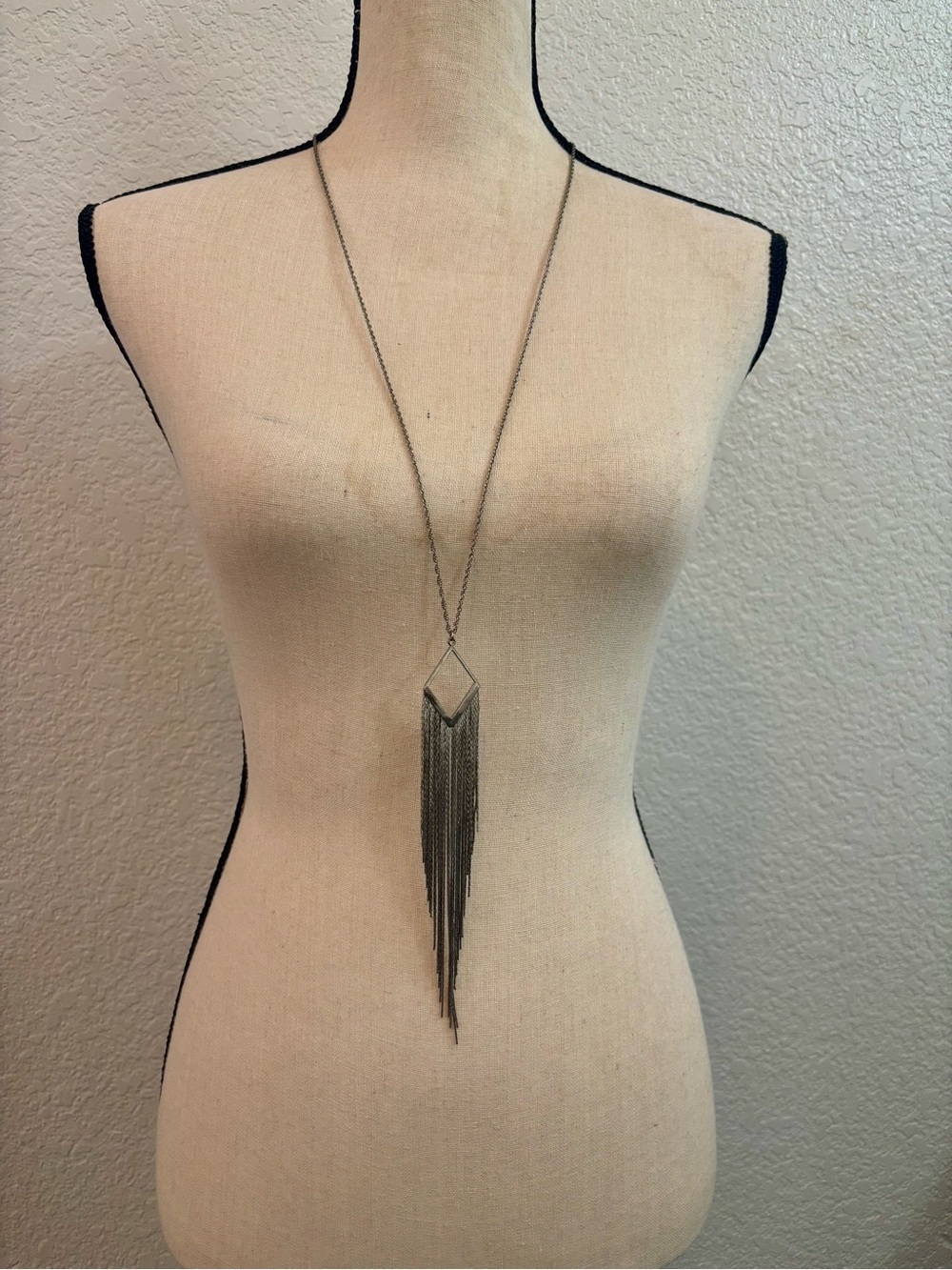 Charming Charlie Long Silver Fringe Pendant Necklace - Women’s Jewelry